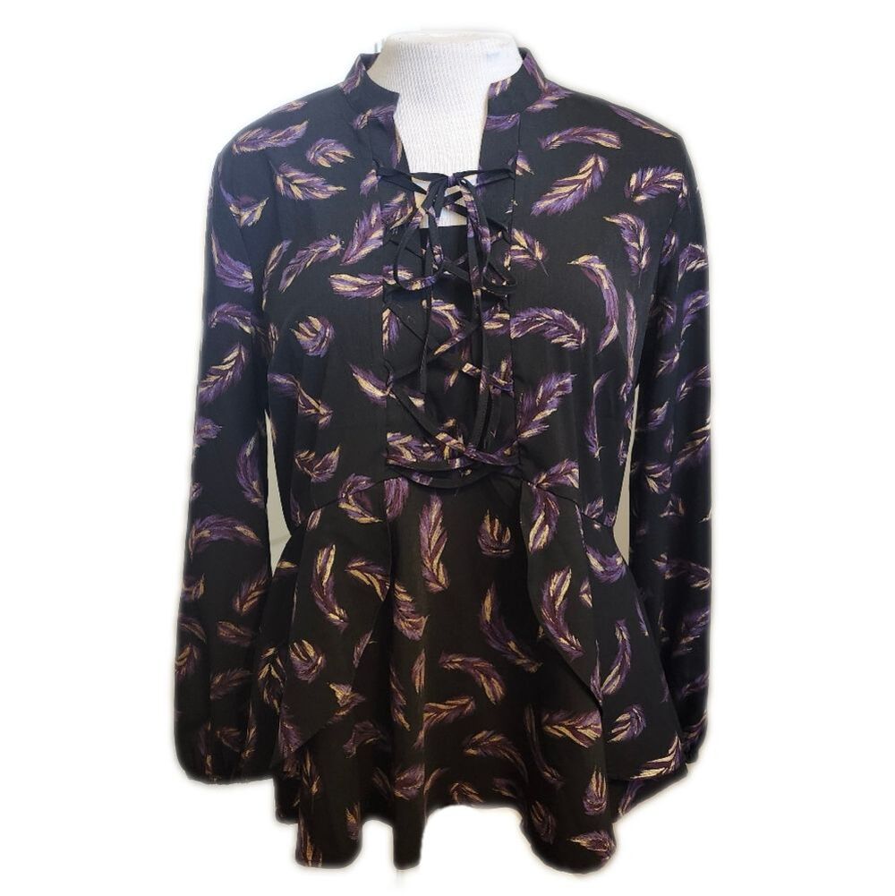Lane Bryant Feather Corset Blouse, Back Zipper, Black & Purple, Size 18